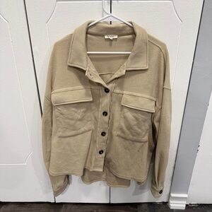 la miel Tan Oversized Fleece Shacket